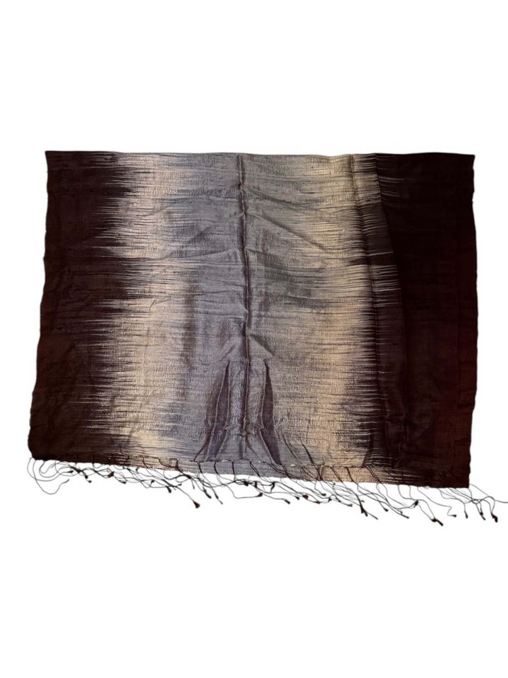 SPIRITHOUSE SCARF WRAP SILK GRADIENT OMBRE SILVER BLUE BLACK BROWN FRINGE